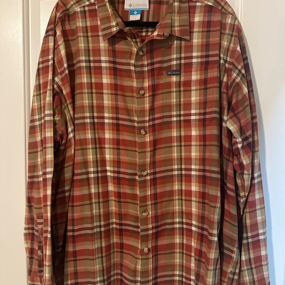 Columbia Men's Casual Plaid Shirt - Red and Brown